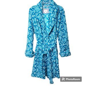 Women's Lucky Brand Short Supersoft Plush Wrap Robe Teal Aztec Pattern